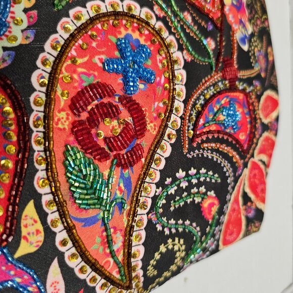 Womens Isabella Fiore Floral Flower Paisley Embroidered Beaded Tote Shoulder BAG - Picture 7 of 16